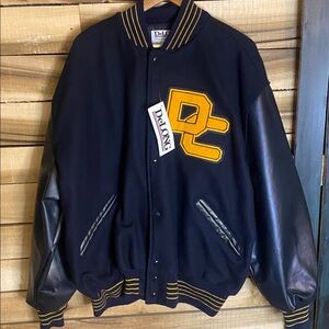 Vintage 80s new old stock DeLONG Navy and Gold Varsity Jacket 3XL DC letters USA